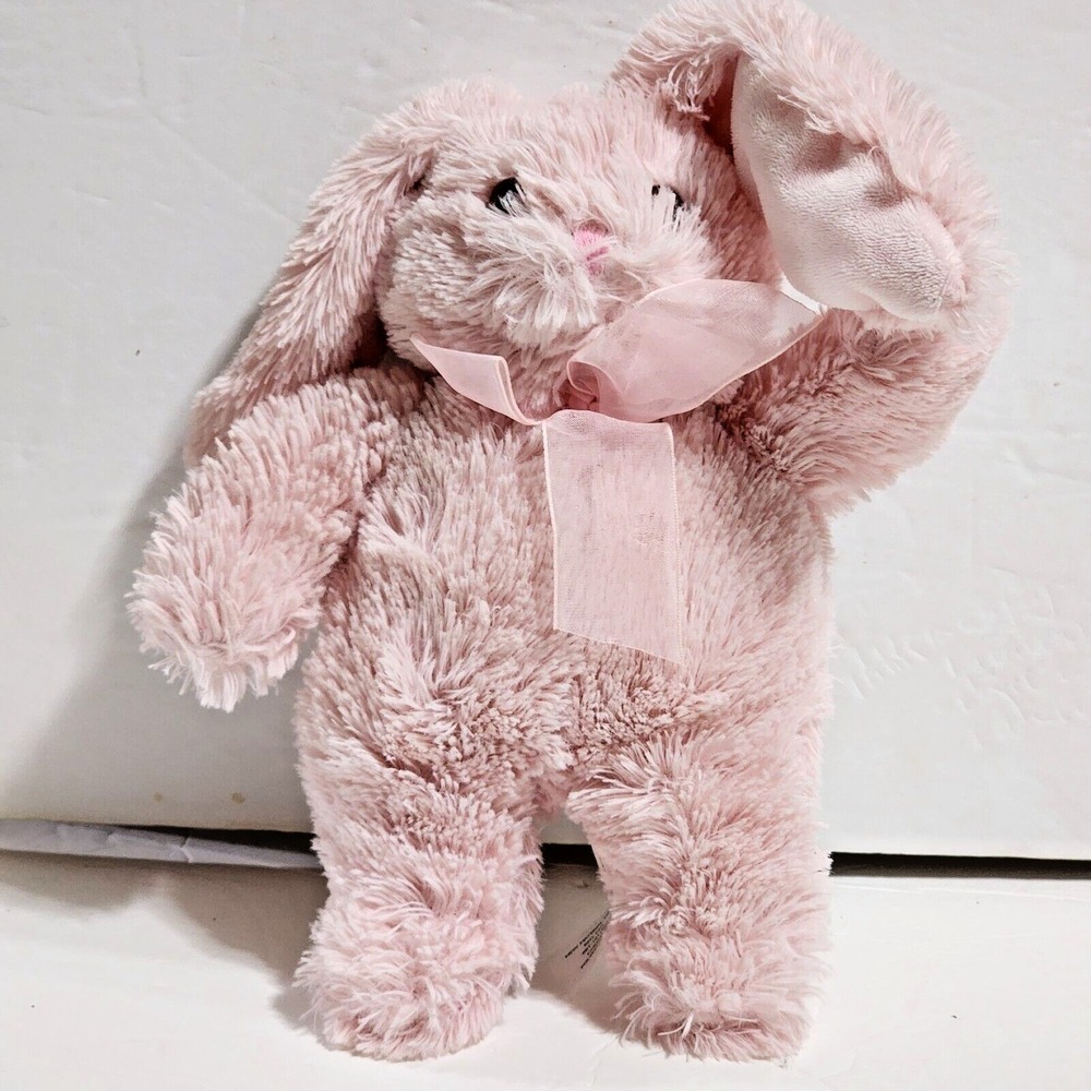 Animal Adventure Pink Bunny Rabbit Plush White Tail Sheer Ribbon Bow 9"